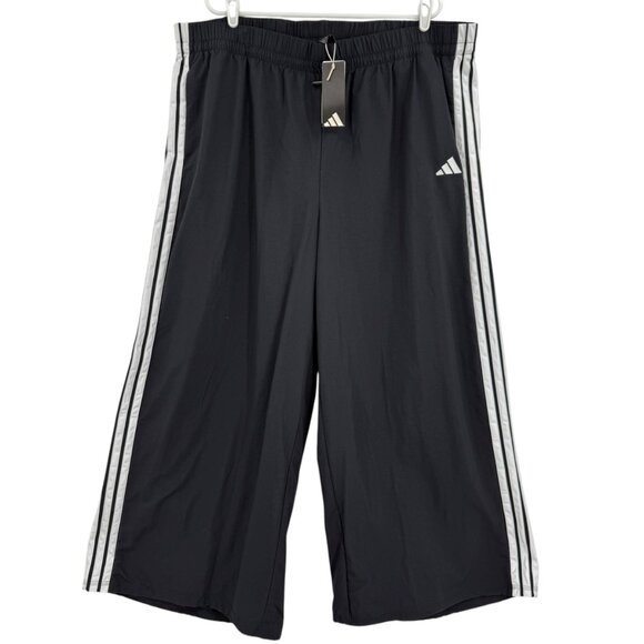 Adidas Women's Sport 3 Stripes Trim Black Woven Track Pants 3X Elastic Waist NWT - Picture 1 of 12